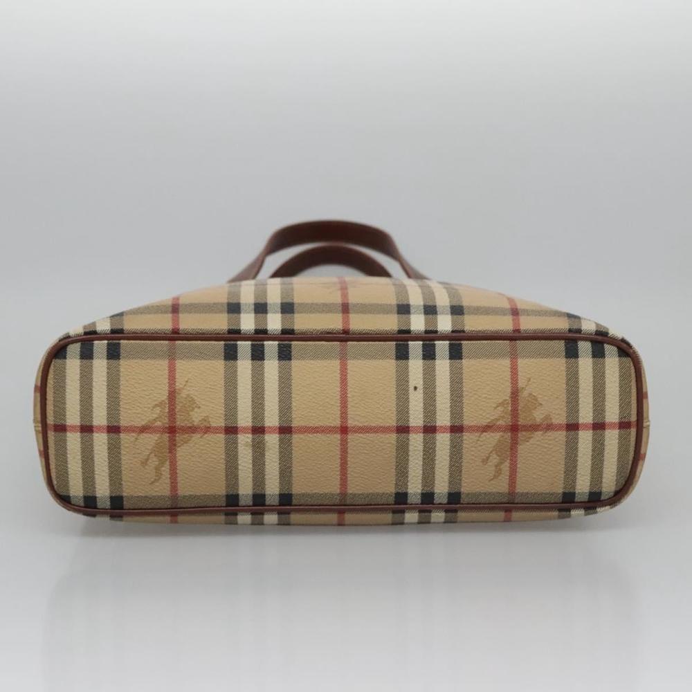 BURBERRY Nova Check Hand Bag PVC Beige Brown gold Auth 110504 - Picture 7 of 16